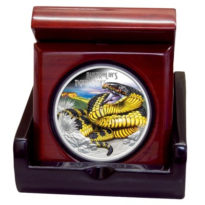 Australische Tigerschlange - 1 Oz Silber Proof Sammlermünze