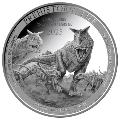 Carnotaurus (Prähistorisches Leben) 2025 - 1 Oz - Silber Anlagemünze