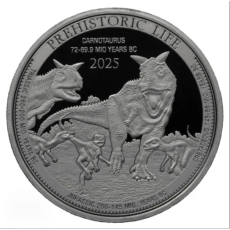 Carnotaurus (Prähistorisches Leben) 2025 - 1 Oz - Silber Anlagemünze