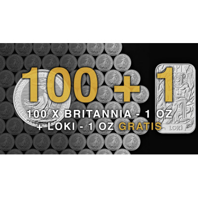 100+1 - 100 Britannia (2026) - 1 Oz - Silberanlagemünze + LOKI 1 Oz - Silberbarren